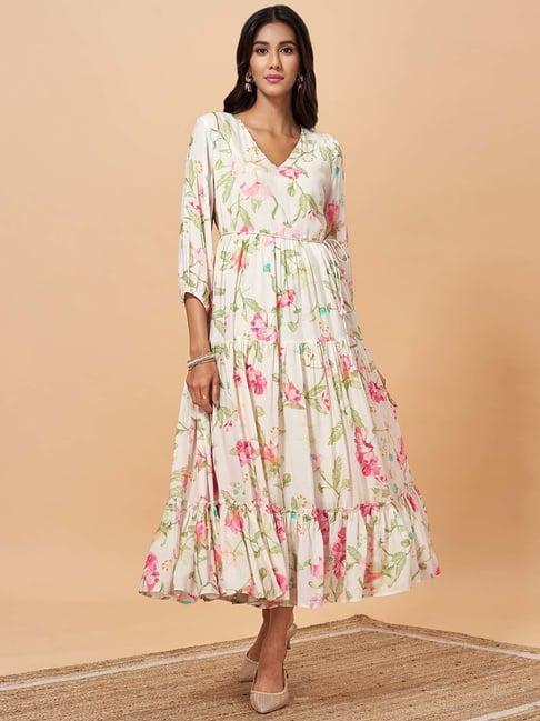 marigold lane white floral print maxi dress