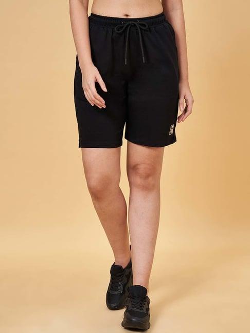 ajile by pantaloons jet black cotton sports shorts