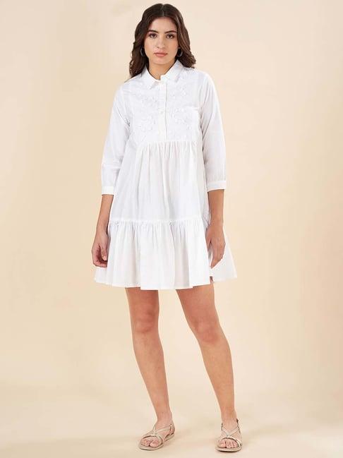 akkriti by pantaloons whisper white embroidered peplum dress