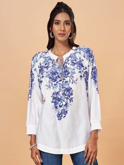 marigold lane white floral print top