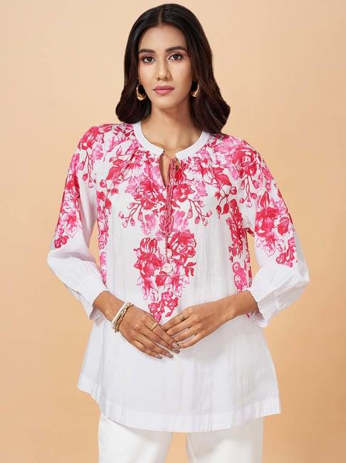 marigold lane white floral print top