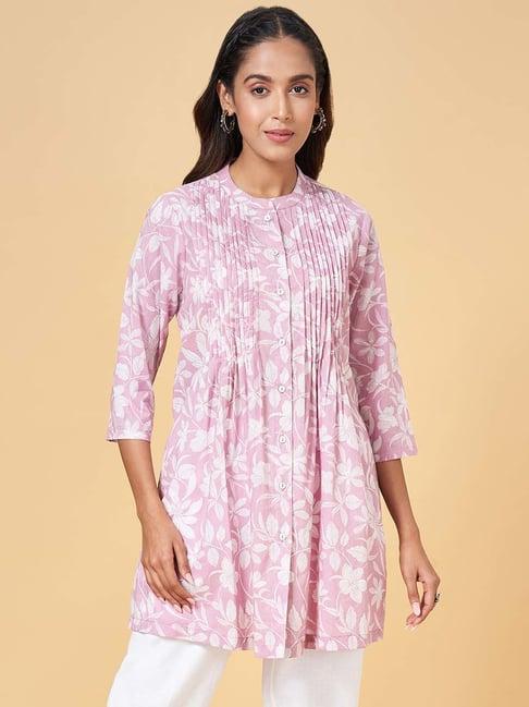 rangmanch by pantaloons dawn pink cotton floral print a line kurti