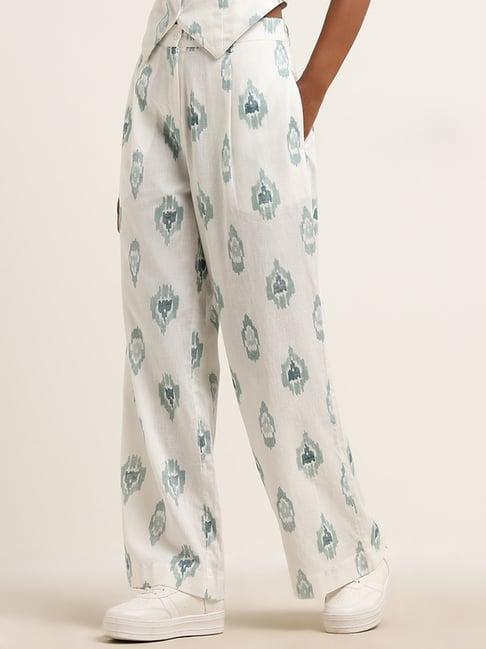 bombay paisley by westside teal ikat printed mid rise flared pants