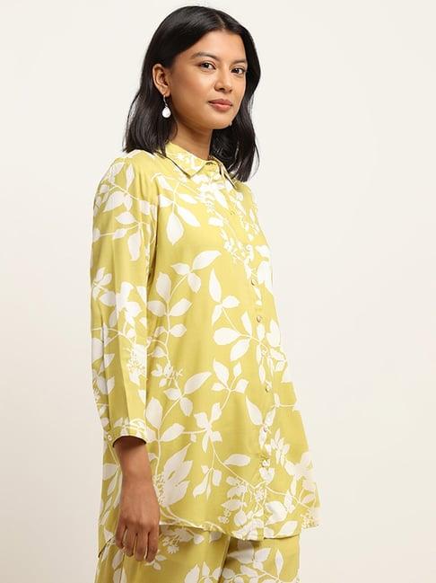 utsa by westside lime leaf printed straight tunic