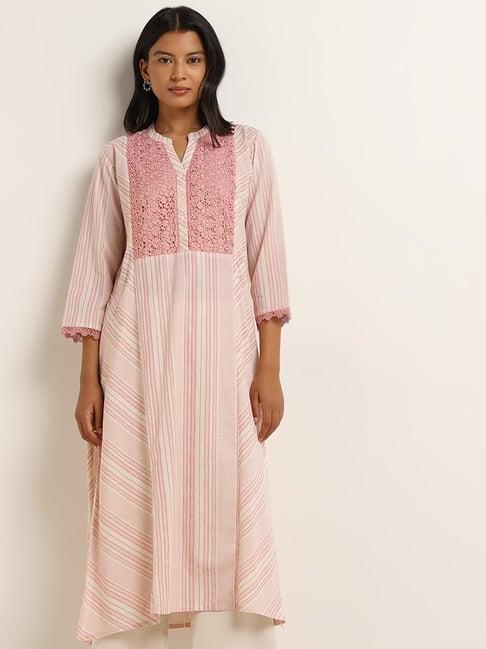 utsa by westside pink stripe printed a-line kurta