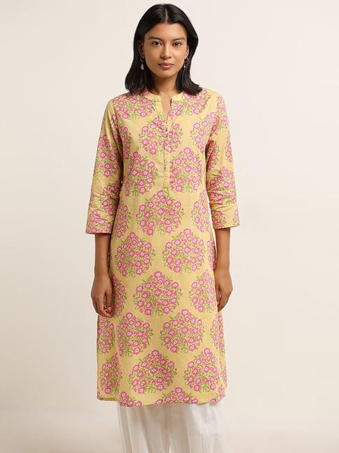 utsa by westside yellow floral printed straight kurta