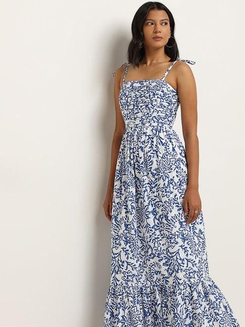 lov by westside blue schiffli floral printed tiered dress