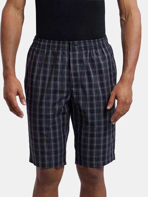 jockey black regular fit check lounge shorts