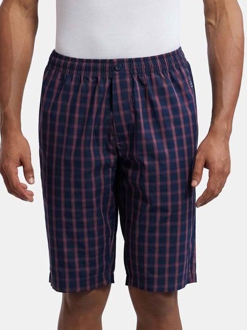 jockey dark blue regular fit check lounge shorts