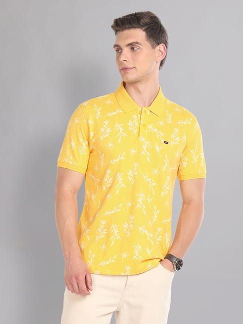 ad by arvind yellow slim fit printed polo t-shirt