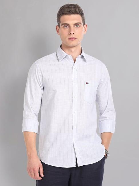 ad by arvind steel grey slim fit striped shirt