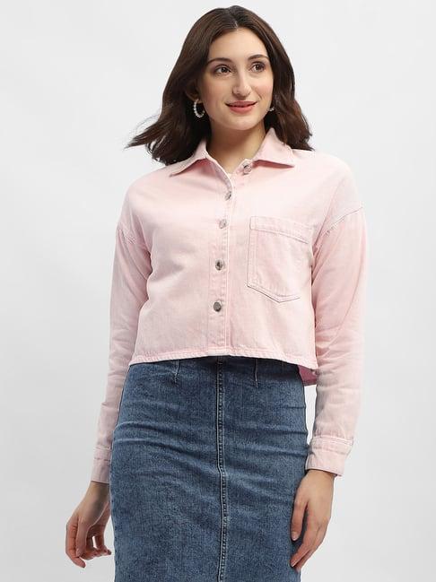 madame pink cotton regular fit denim jacket