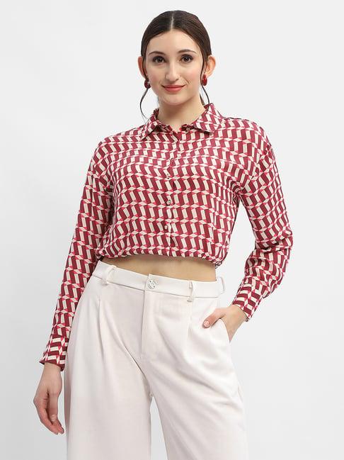 madame maroon printed crop shirt