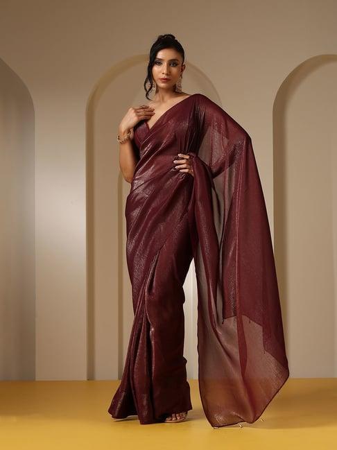 swtantra maroon chiffon saree with blouse