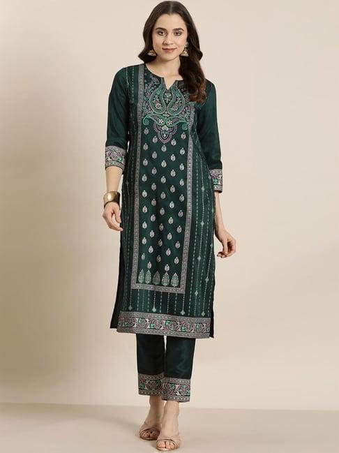 ziyaa green printed kurta pant set