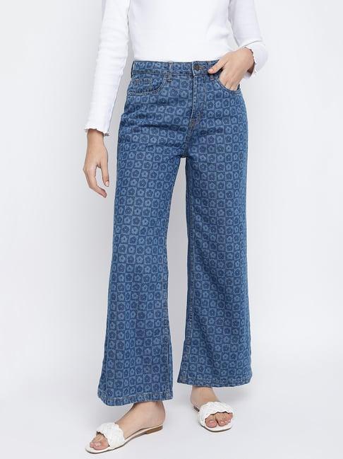 tales & stories blue printed high rise jeans