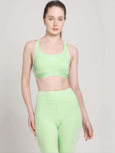 adidas green logo print sports bra