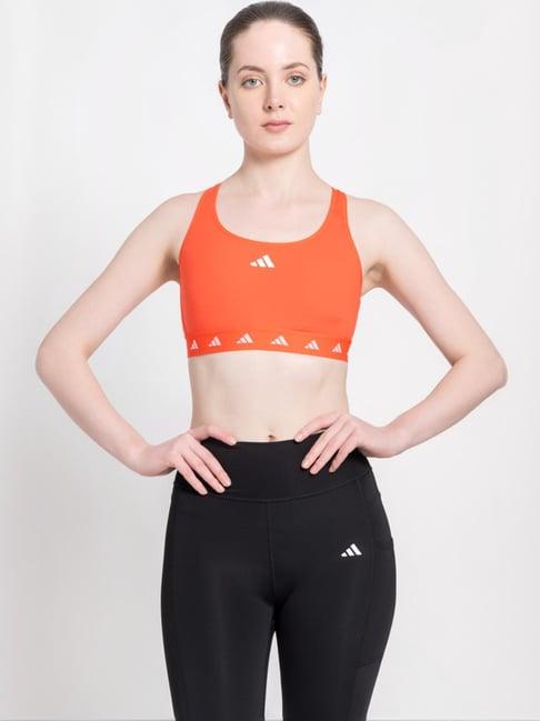 adidas orange logo print sports bra