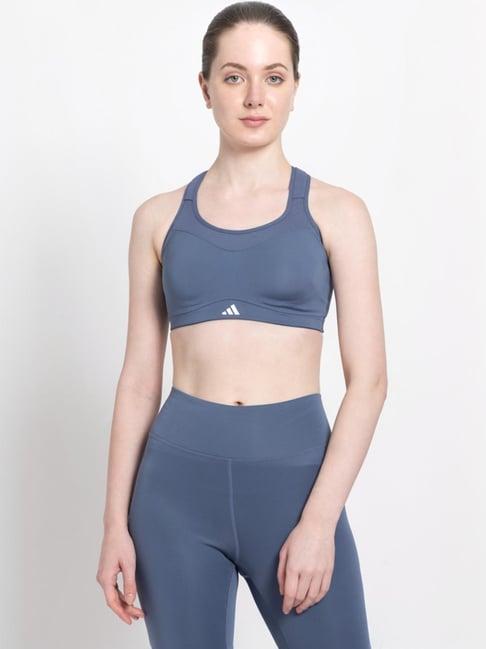 adidas blue logo print sports bra