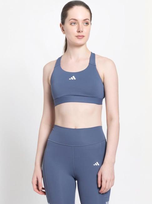 adidas blue logo print sports bra