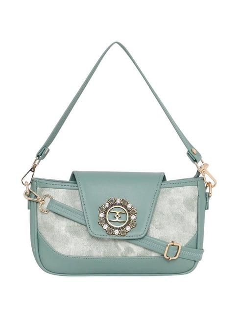 esbeda aqua green printed sling handbag