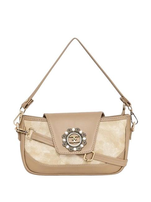 esbeda beige printed sling handbag