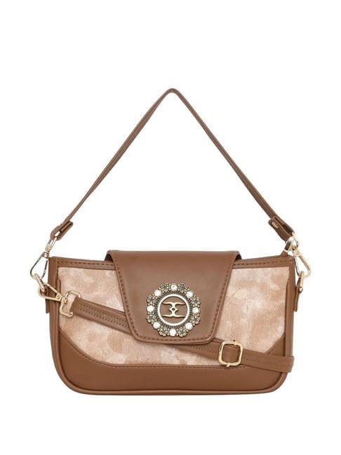 esbeda tan printed sling handbag