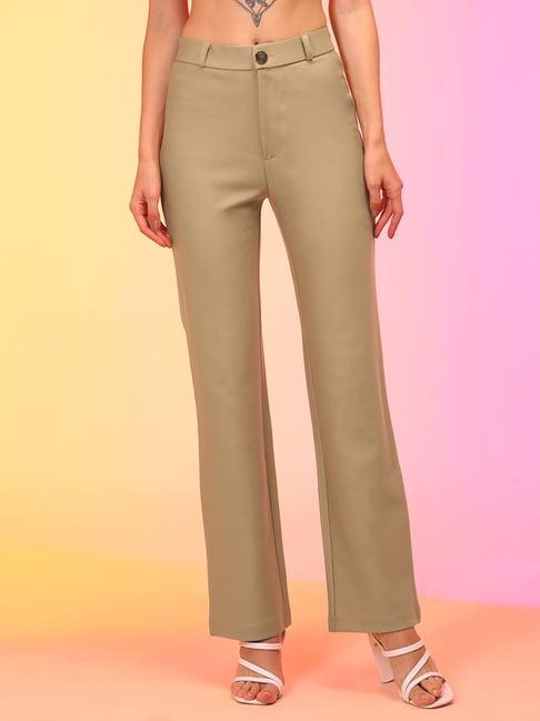 globus khaki blended regular fit trousers