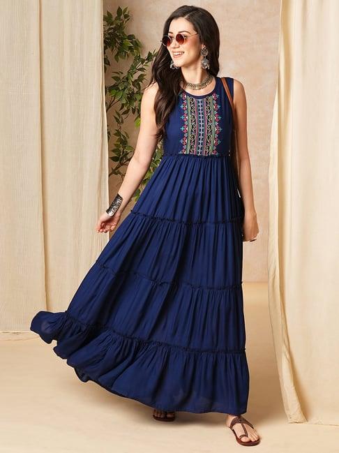 globus navy embroidered maxi dress