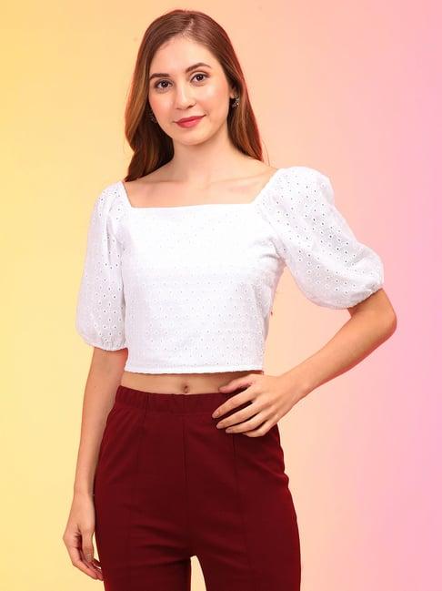 globus white cotton regular fit crop top