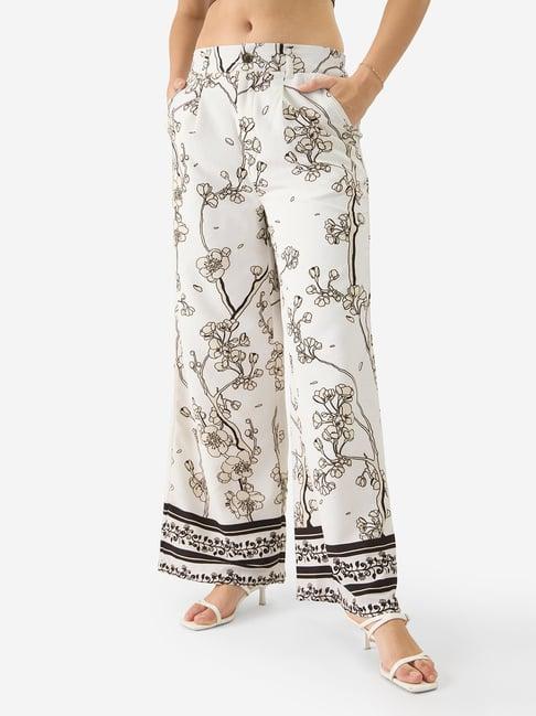 the souled store white floral pint mid rise pants