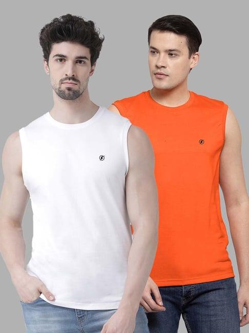 friskers white & orange slim fit sleeveless t-shirt - pack of 2