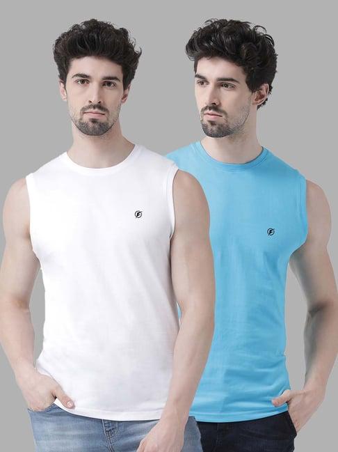 friskers white & turquoise slim fit sleeveless t-shirt - pack of 2