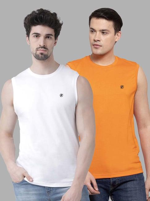 friskers white & mustard slim fit sleeveless t-shirt - pack of 2