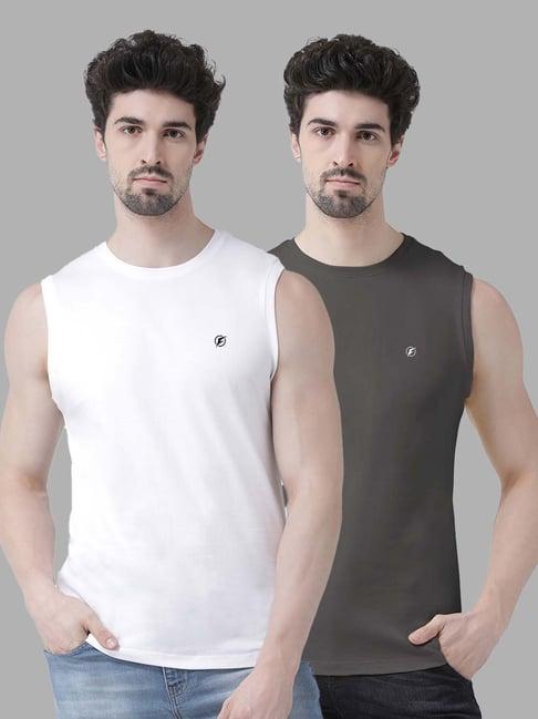 friskers white & grey slim fit sleeveless t-shirt - pack of 2