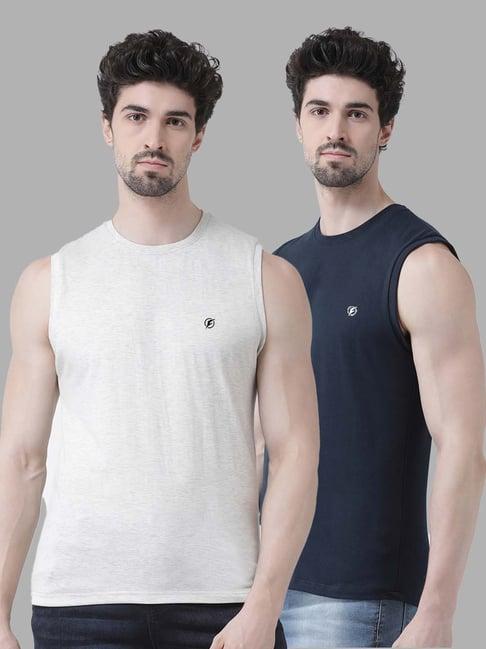 friskers grey & navy slim fit sleeveless t-shirt - pack of 2