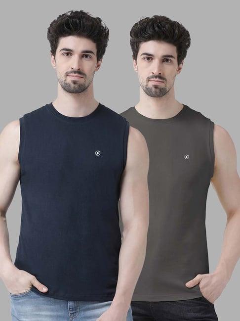 friskers navy & grey slim fit sleeveless t-shirt - pack of 2