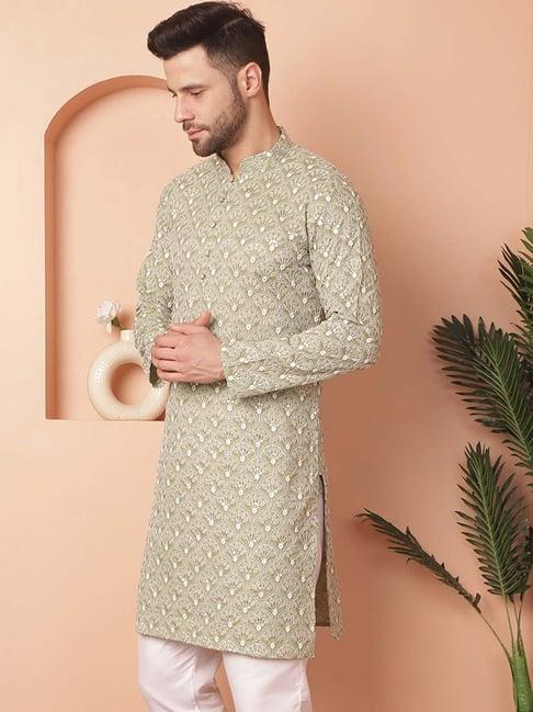 jompers green cotton regular fit chikankari kurta