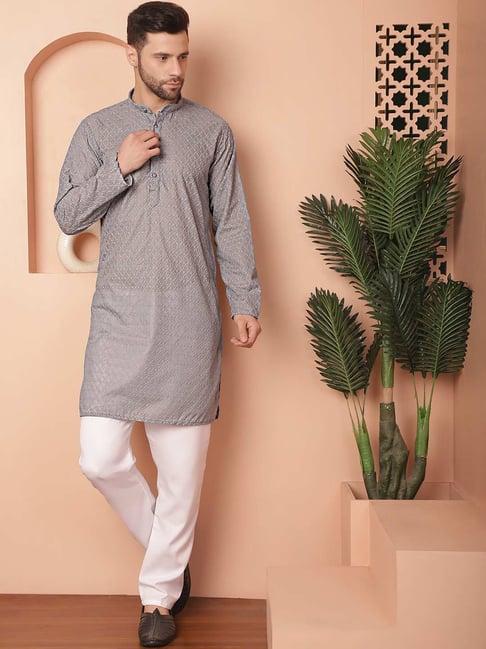 jompers grey pure cotton regular fit chikankari kurta bottom set