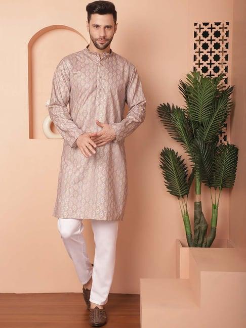 jompers peach regular fit embroidered kurta bottom set