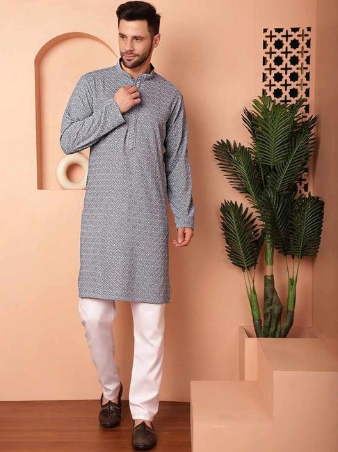 jompers grey regular fit embroidered kurta bottom set