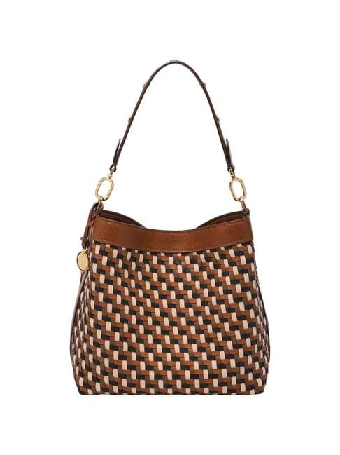 fossil brown printed hobo shoulder handbag