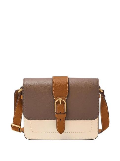 fossil white & brown solid sling handbag