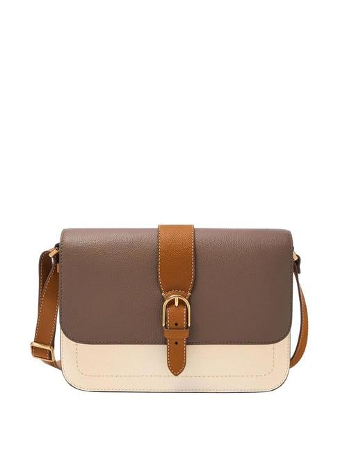 fossil white & brown solid sling handbag