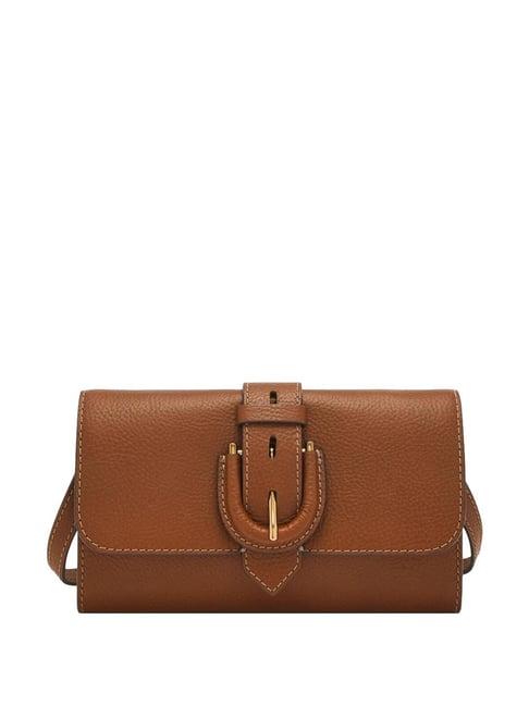 fossil brown solid sling handbag