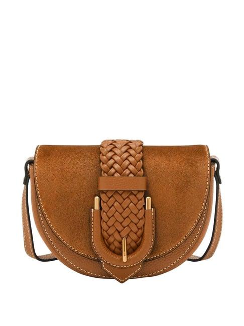 fossil brown textured sling handbag