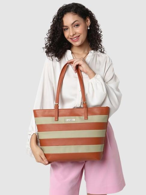 caprese tan striped tote handbag