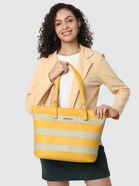 caprese mustard striped tote handbag