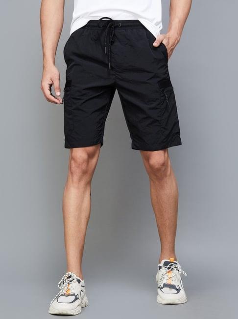 fame forever by lifestyle black regular fit cargo shorts