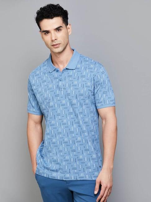 code by lifestyle mid blue regular fit printed polo t-shirts